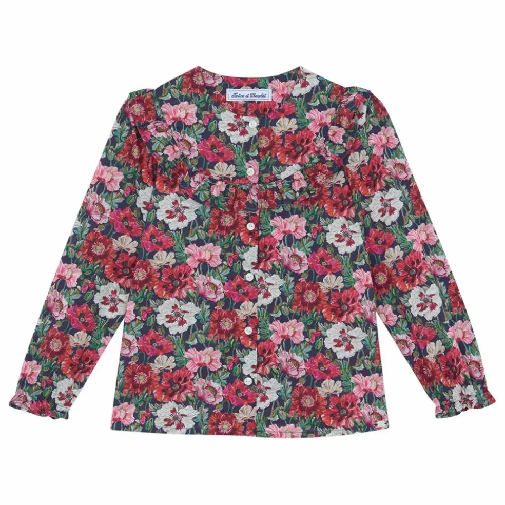 Blouse Fleurie Col Volants | Magenta