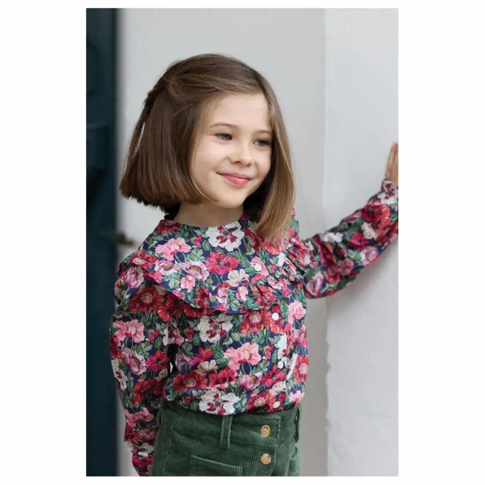 Blouse Fleurie Col Volants | Magenta