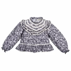Blouse Lilth Double Gaze de Coton Fleurie | Bleu marine