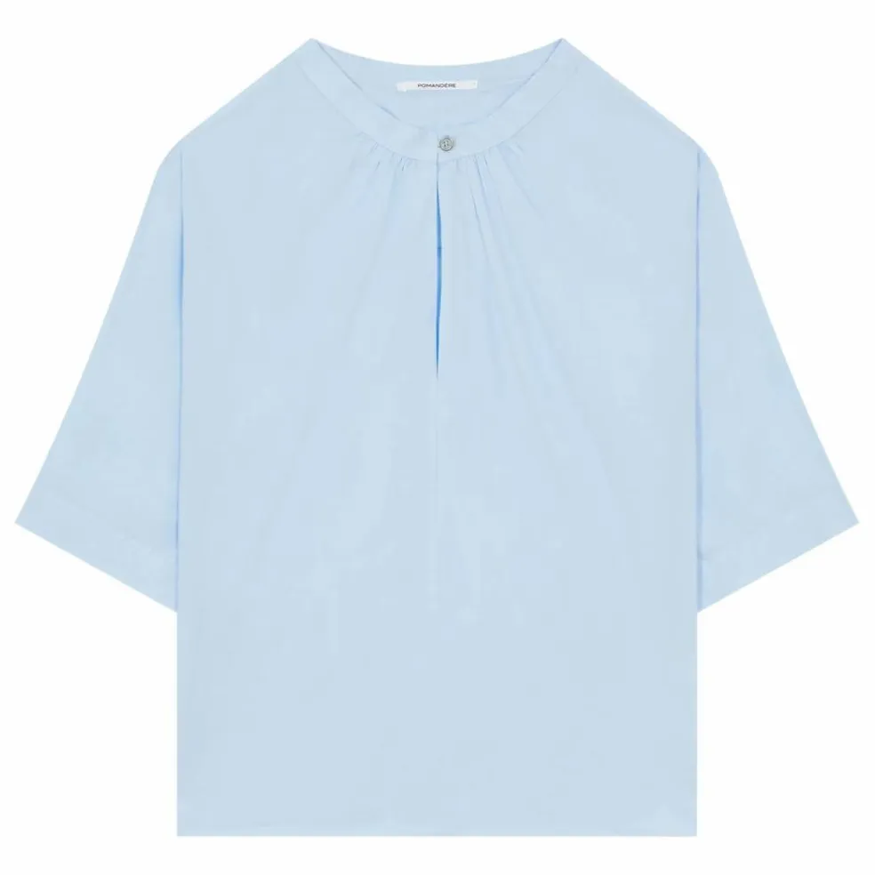 Blouse Manches Courtes Popeline de Coton | Bleu ciel