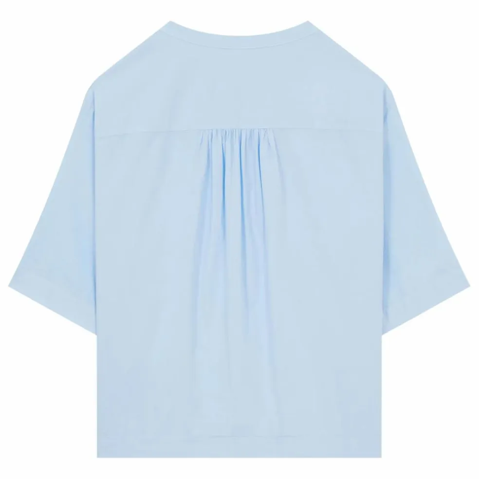 Blouse Manches Courtes Popeline de Coton | Bleu ciel