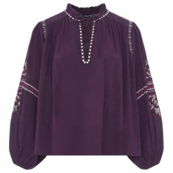 Blouse Manches Longues Brodée Gaze Coton Bio | Violet