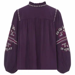 Blouse Manches Longues Brodée Gaze Coton Bio | Violet