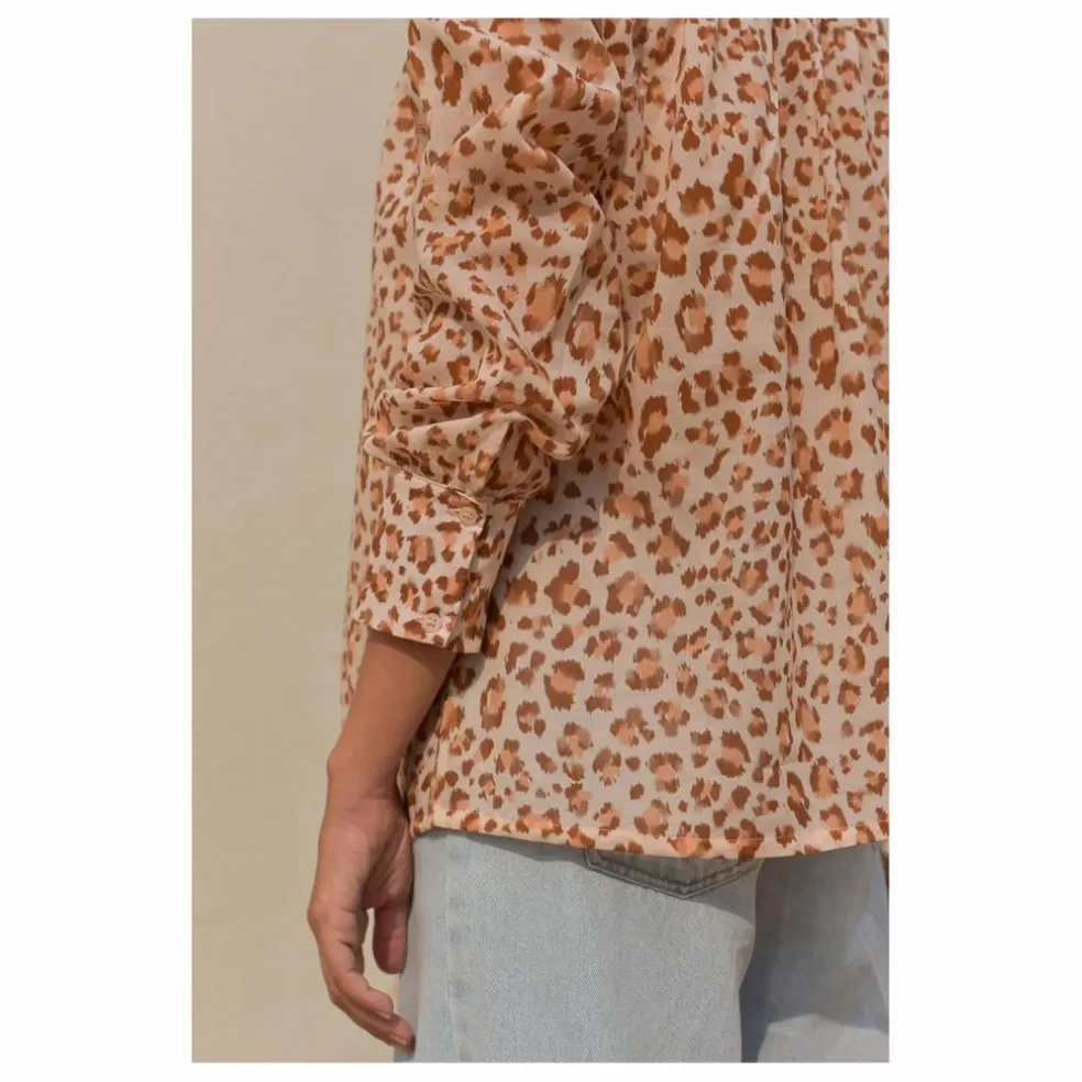 Blouse Michelle Léopard Voile de Coton - Collection Femme | Rose pâle