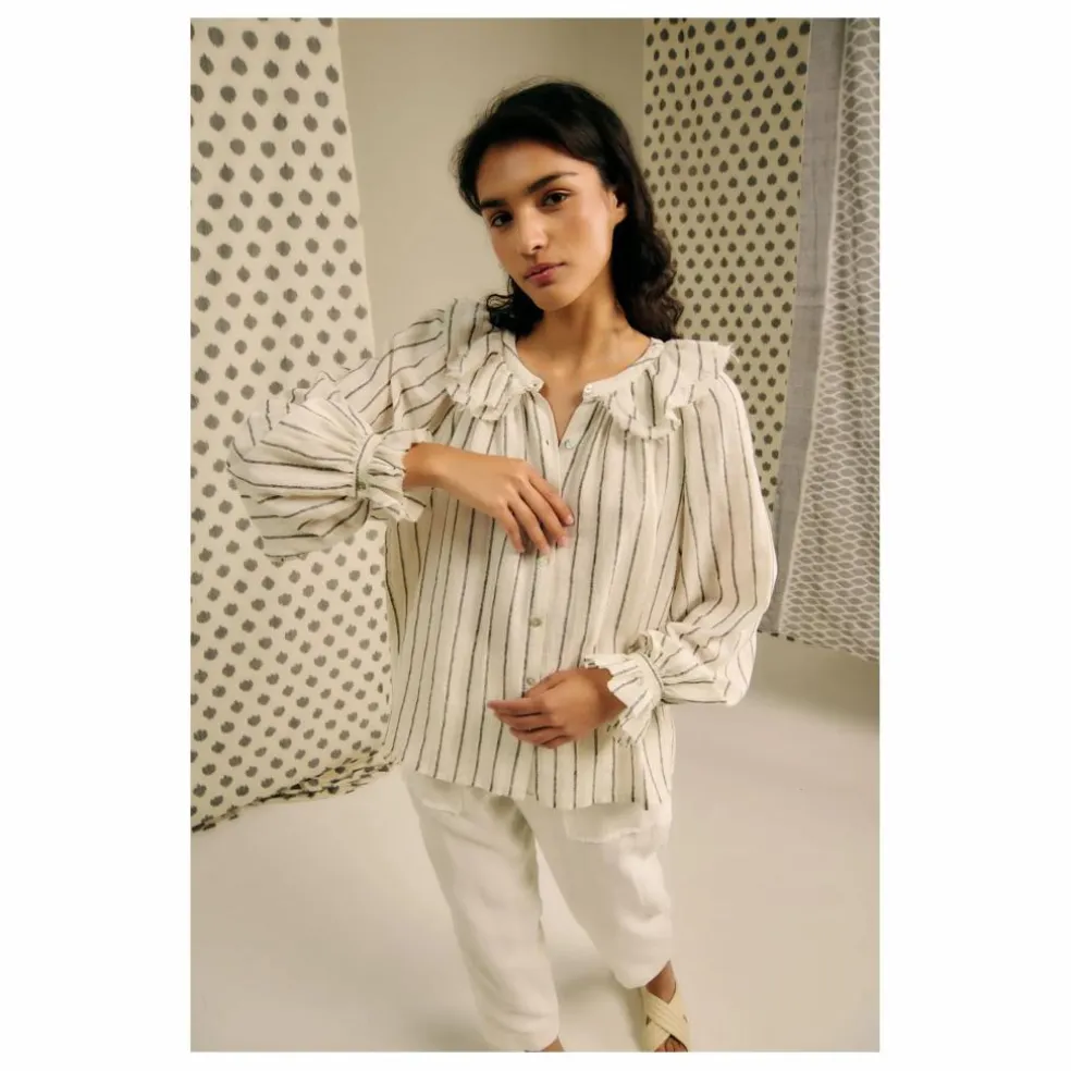 Blouse Miel Rayée Lin et Coton | Beige