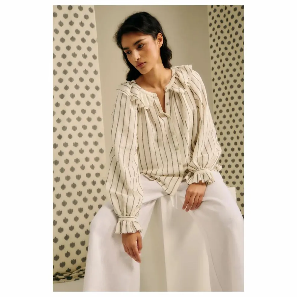 Blouse Miel Rayée Lin et Coton | Beige