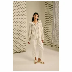 Blouse Miel Rayée Lin et Coton | Beige