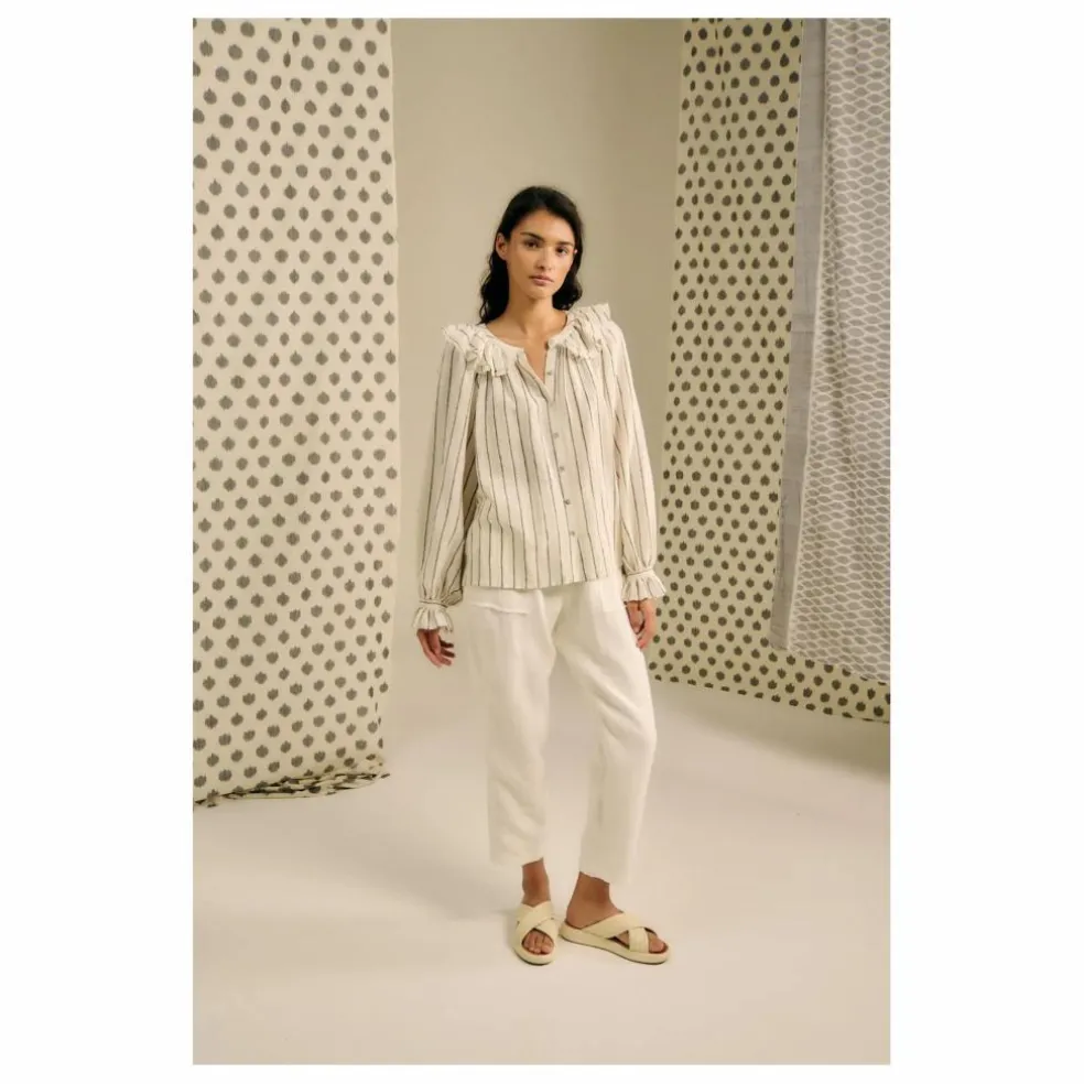 Blouse Miel Rayée Lin et Coton | Beige
