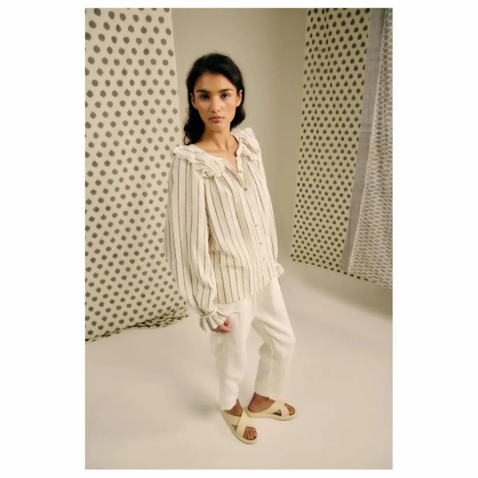 Blouse Miel Rayée Lin et Coton | Beige