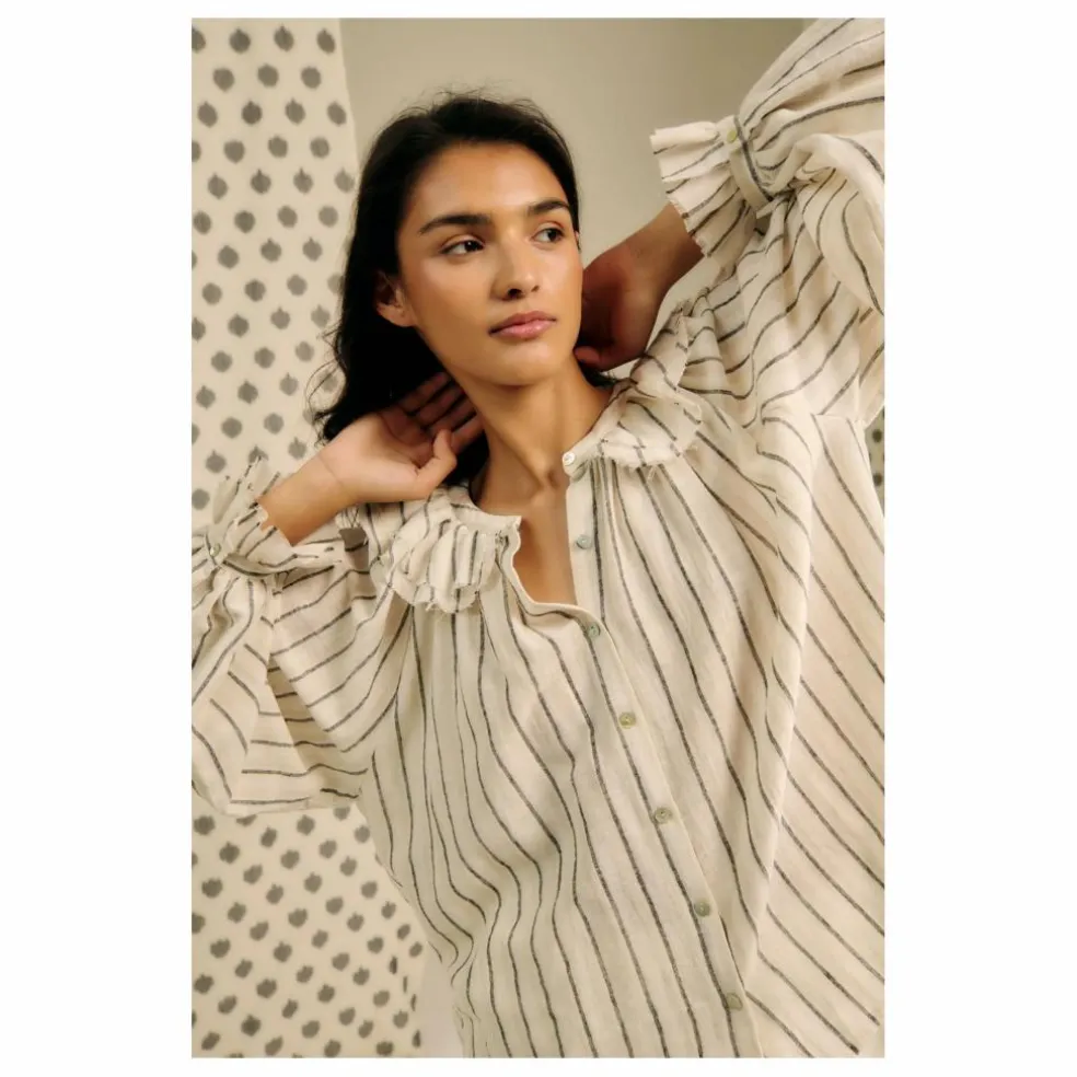 Blouse Miel Rayée Lin et Coton | Beige