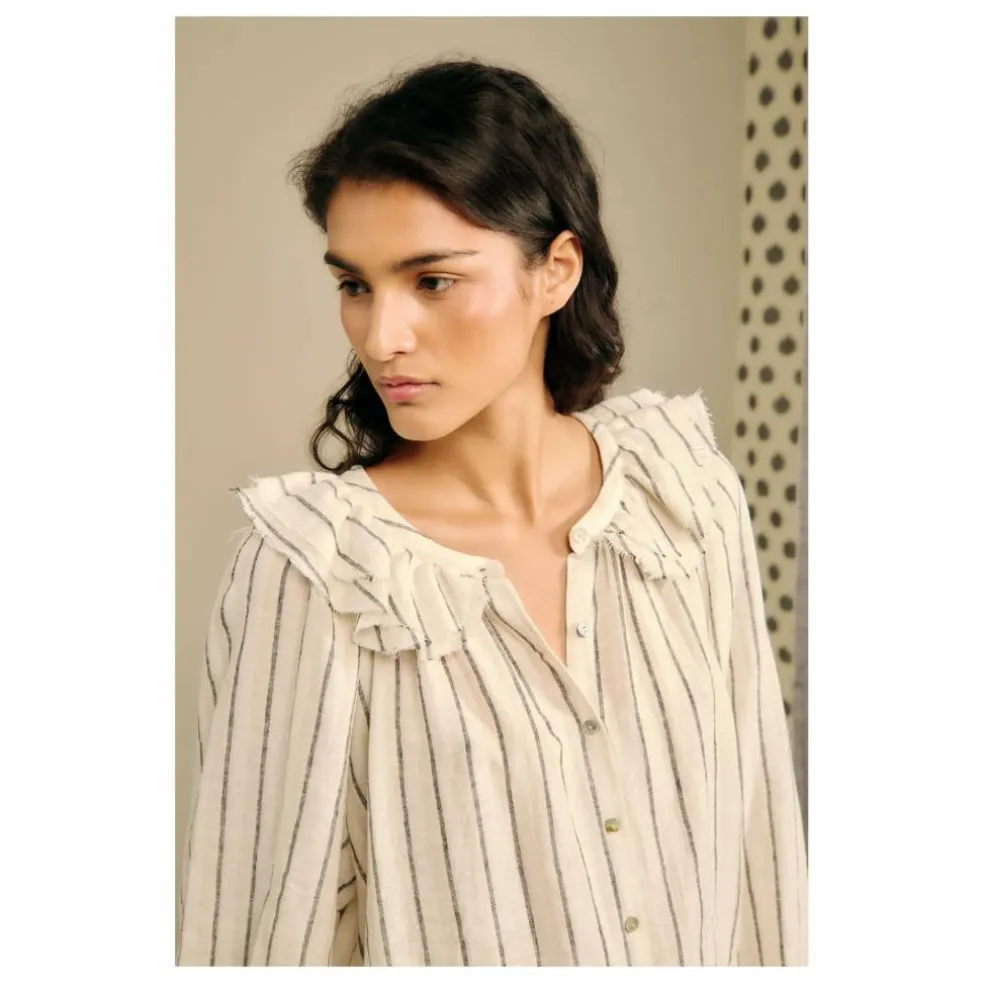 Blouse Miel Rayée Lin et Coton | Beige