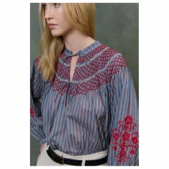 Blouse Pal Rayée Voile de Coton - Collection Femme | Bleu Acier