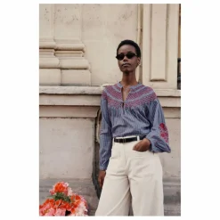 Blouse Pal Rayée Voile de Coton - Collection Femme | Bleu Acier