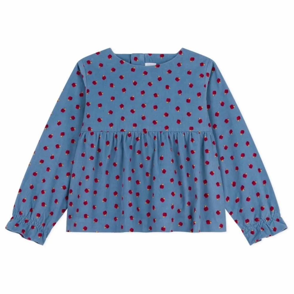 Blouse Pommes Velours Côtelé | Bleu