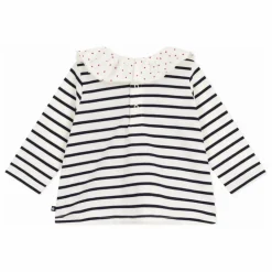 Blouse Rayée Col Cœurs Coton Bio | Blanc