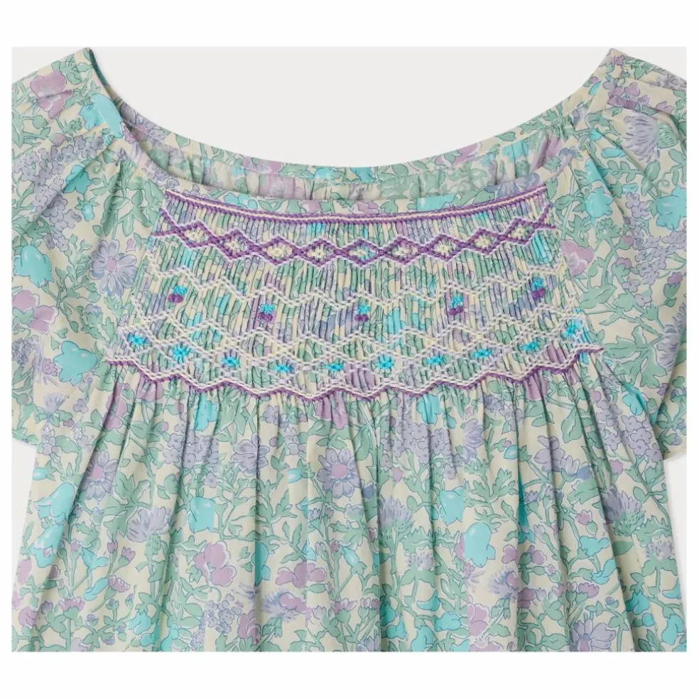 Blouse Smockée Grenade Liberty Coton Bio | Vert d'eau