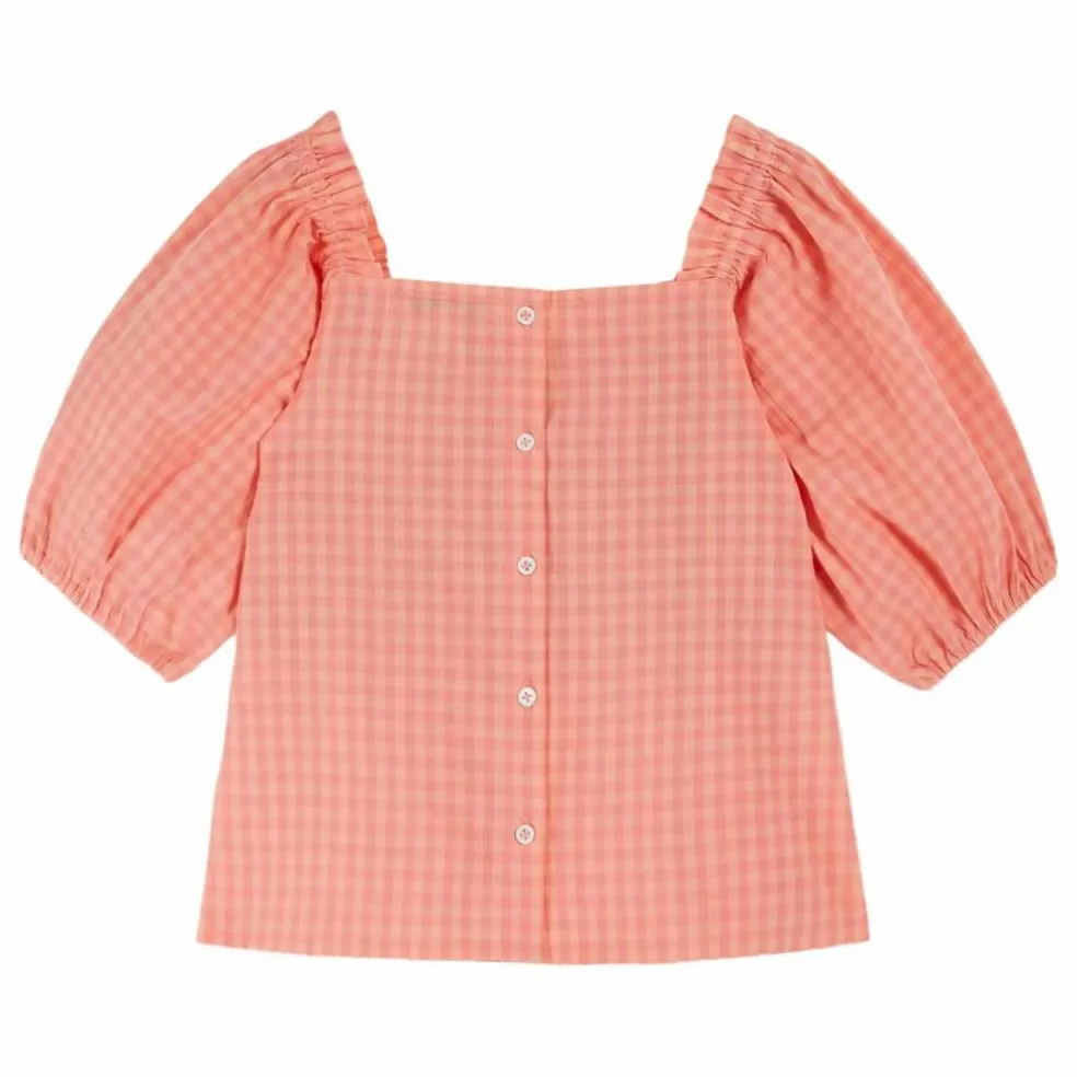 Blouse Smockée Vichy Brodée | Rose pêche