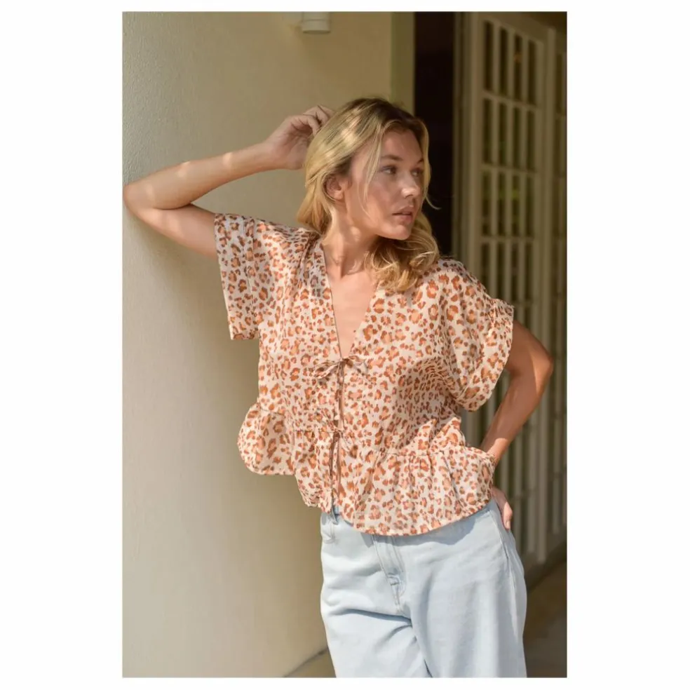 Blouse Suzon Léopard Voile de Coton - Collection Femme | Rose pâle