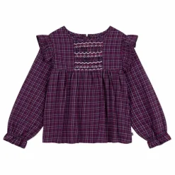 Blouse Volants Carreaux Coton Bio | Bleu marine