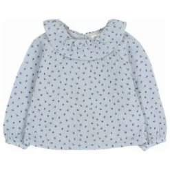 Blouse Volants Gaze de Coton Bio | Bleu gris