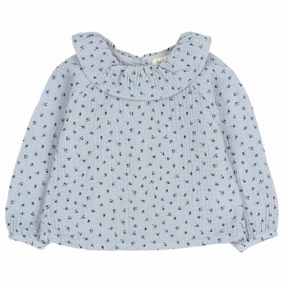 Blouse Volants Gaze de Coton Bio | Bleu gris