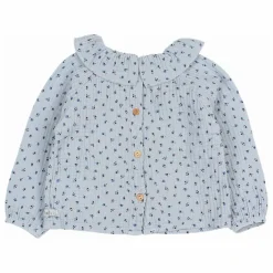 Blouse Volants Gaze de Coton Bio | Bleu gris