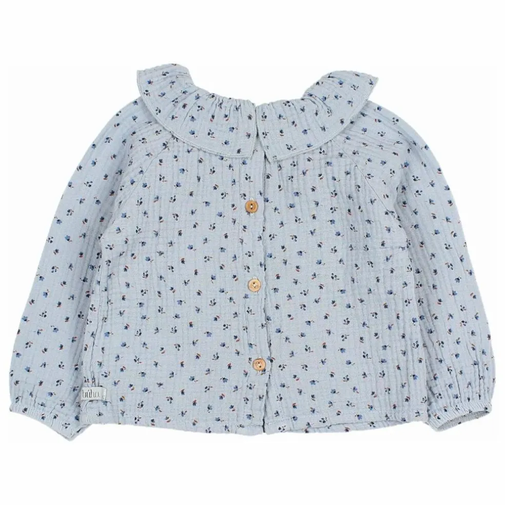 Blouse Volants Gaze de Coton Bio | Bleu gris