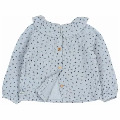 Blouse Volants Gaze de Coton Bio | Bleu gris