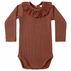 Body Col Volants Maille | Rouge Brun