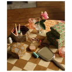 Boites hexagonales Botanical en bois et coton - Set de 2 | Jaune moutarde