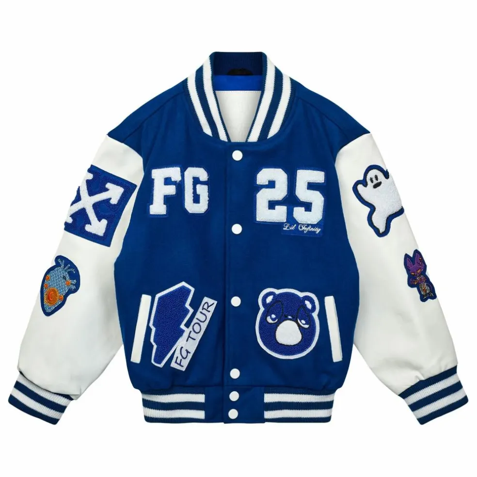 Bomber Awesome Letterman à Ecussons Cuir | Bleu