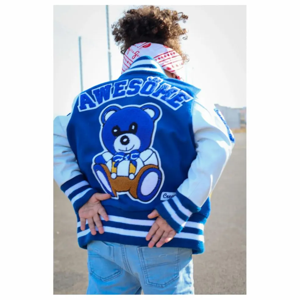 Bomber Awesome Letterman à Ecussons Cuir | Bleu
