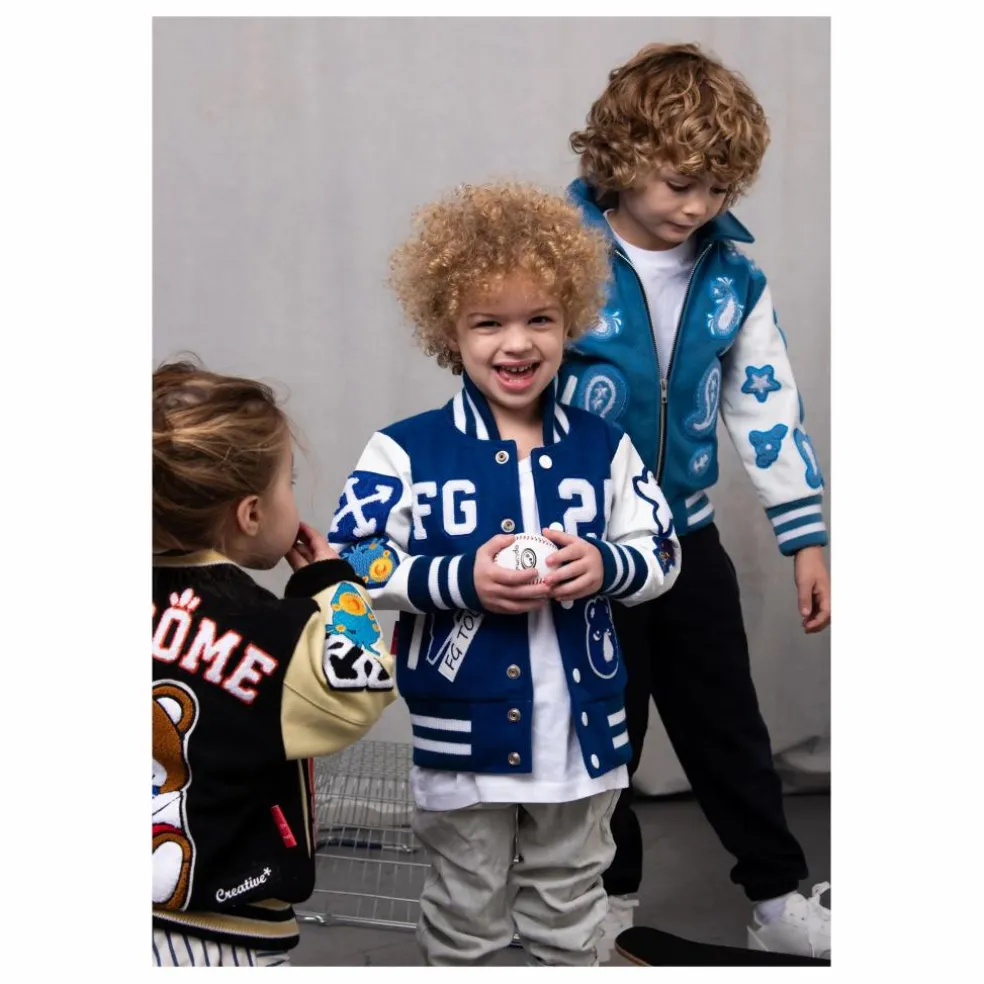 Bomber Awesome Letterman à Ecussons Cuir | Bleu