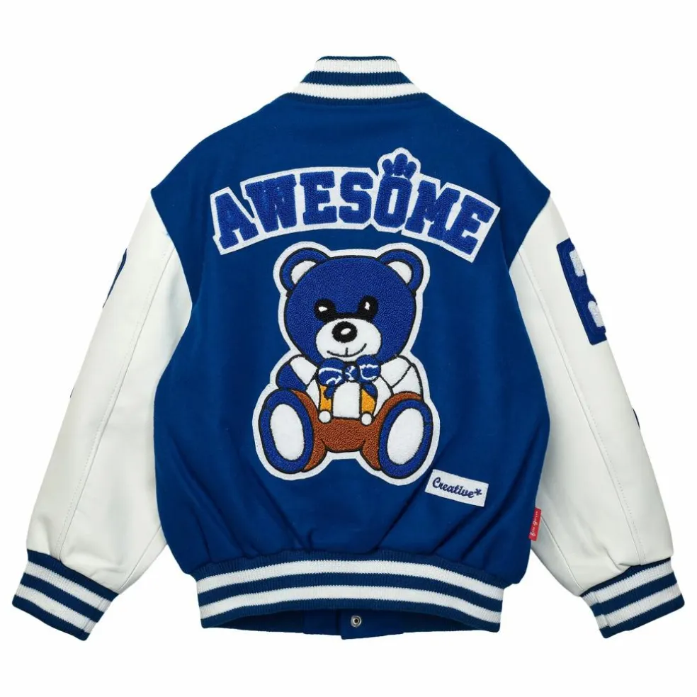Bomber Awesome Letterman à Ecussons Cuir | Bleu