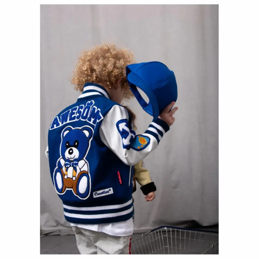Bomber Awesome Letterman à Ecussons Cuir | Bleu