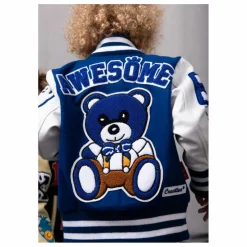 Bomber Awesome Letterman à Ecussons Cuir | Bleu