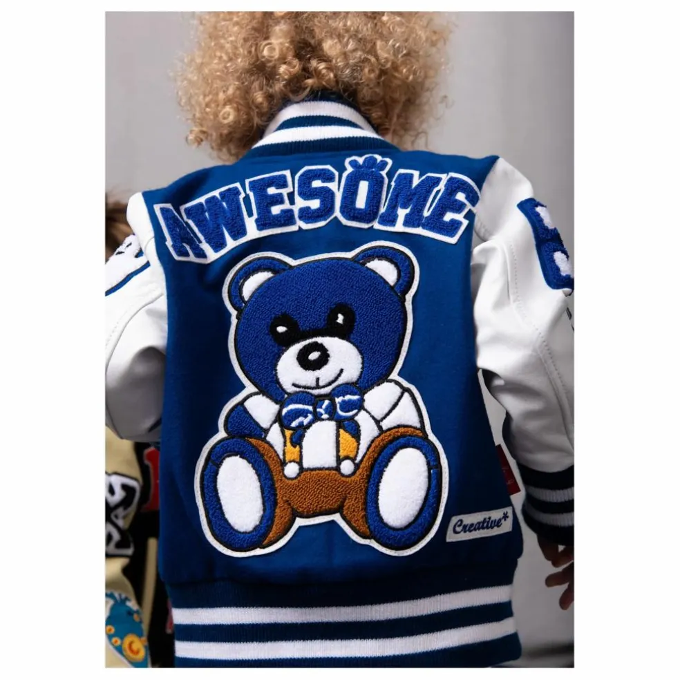 Bomber Awesome Letterman à Ecussons Cuir | Bleu