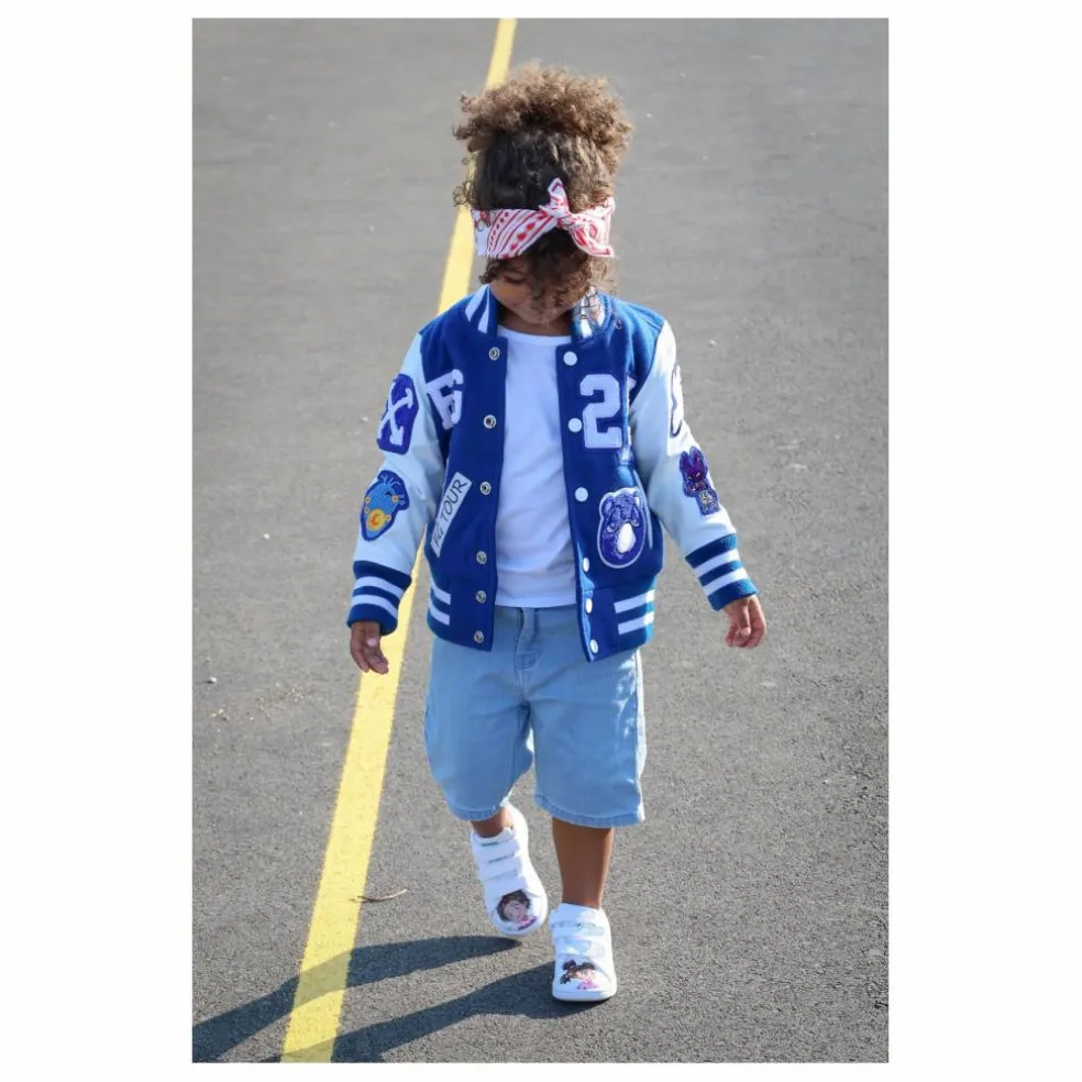 Bomber Awesome Letterman à Ecussons Cuir | Bleu