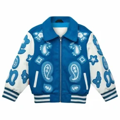 Bomber Paisley Laine et Cuir | Bleu