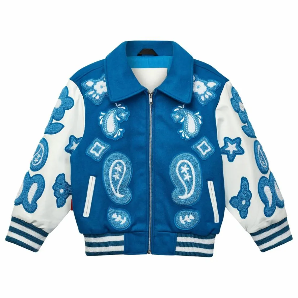 Bomber Paisley Laine et Cuir | Bleu