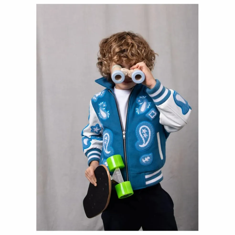 Bomber Paisley Laine et Cuir | Bleu