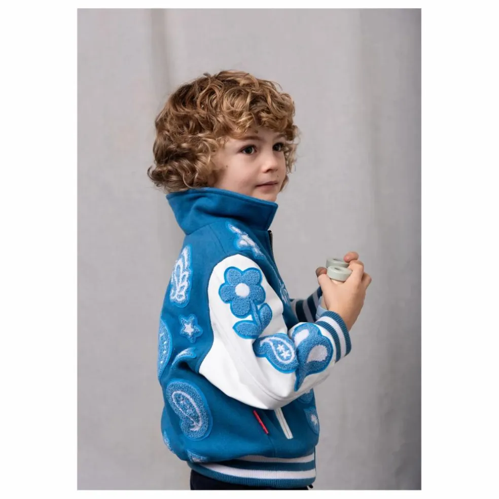 Bomber Paisley Laine et Cuir | Bleu