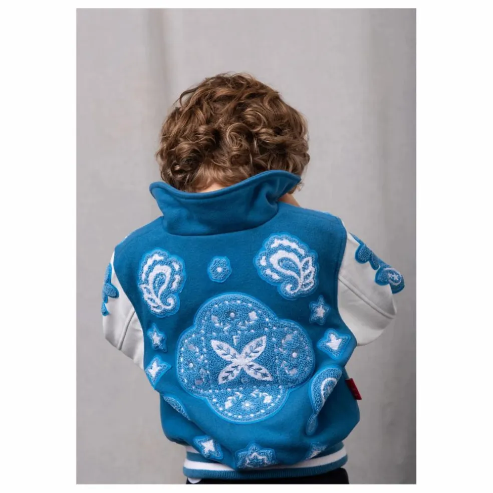 Bomber Paisley Laine et Cuir | Bleu