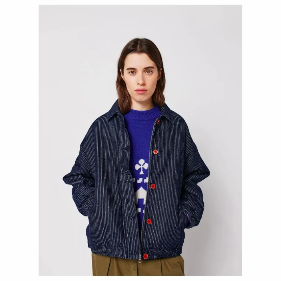 Bomber Rayée Denim Coton Bio - Collection Femme | Bleu marine