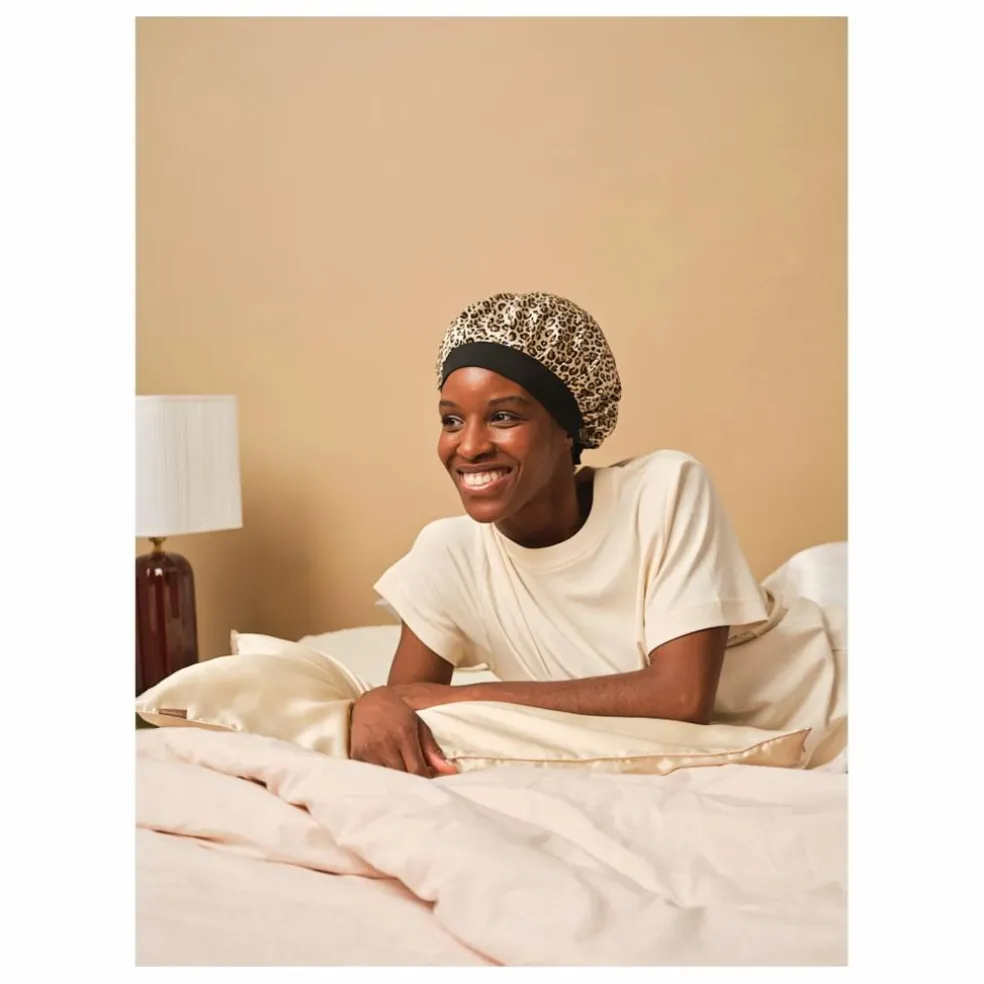 Bonnet de nuit en soie imprimé Léopard