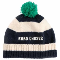 Bonnet Pompom Rayé Fibres Recyclées | Ecru