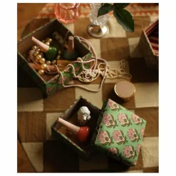Boîtes carrées Emma en bois et coton - set de 2 | Vert