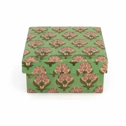 Boîtes carrées Emma en bois et coton - set de 2 | Vert