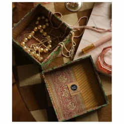 Boîtes carrées Emma en bois et coton - set de 2 | Vert