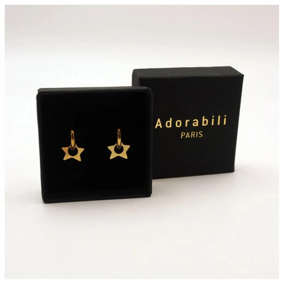 Boucles d'Oreilles Anneaux Etoiles | Doré